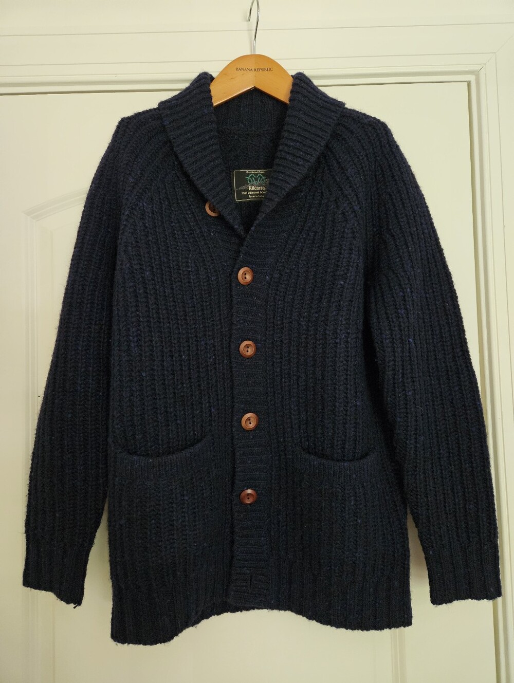Navy Donegal Wool Shawl Collar Cardigan - Picture 5 of 13
